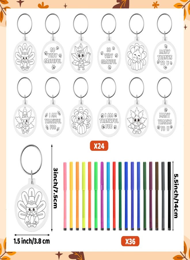 بيومي مجموعة سلاسل مفاتيح ديك رومي عيد الشكر من بيومي - 24 قطعة، سلاسل مفاتيح أكريليك ملونة، مجموعة حلقات مفاتيح دائرية للأطفال، بطاقات تلوين، هدايا للمدرسة والفصل الدراسي والحفلات والأنشطة - Image 2